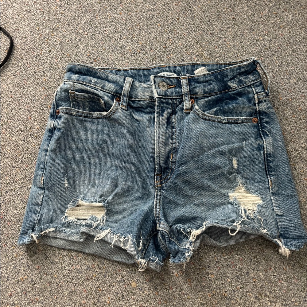 Distressed Denim Blue Shorts